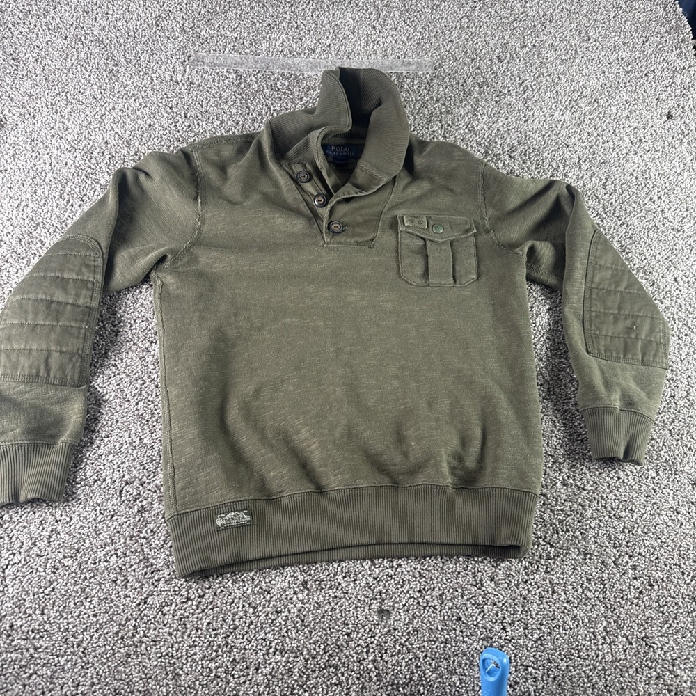 Polo Ralph Lauren men Sweater Green Large Elephant Patch Safari Buttons Logo